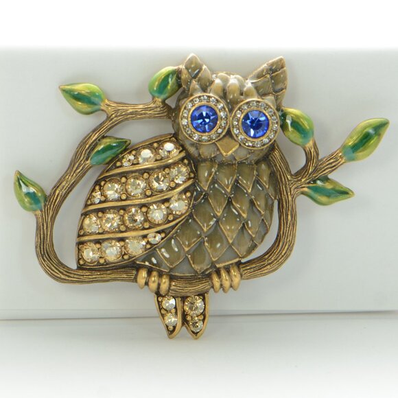 Vintage Oscar de la Renta Crystal Owl Pin Brooch